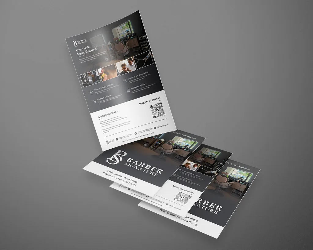 Flyer A5 recto-verso — reportage photo pour Barber Signature, 6 Place Jasmin — Agen (47)